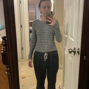 Grey and white striped long sleeve shirt from brandy Melville.